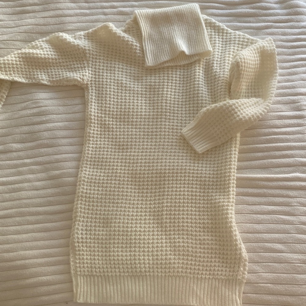 Petite white roll neck sweater - waffle stitch